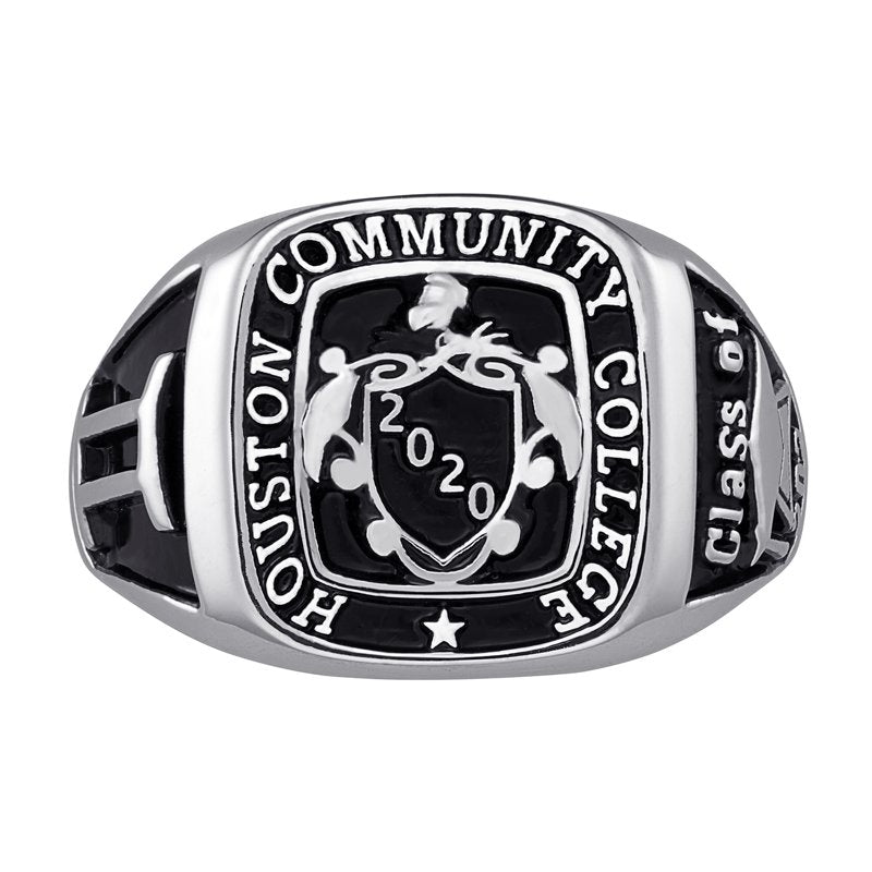 Personalized Women's Crest Signet Ring for Graduation - Rhodium Plated