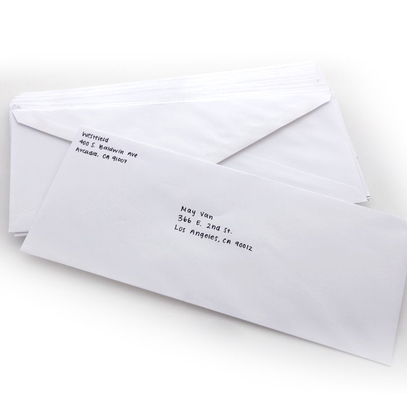 White #10 Gummed Envelope Seals 4 1/8 x 9 1/2 Inch Mailer Envelopes - Pack of 50