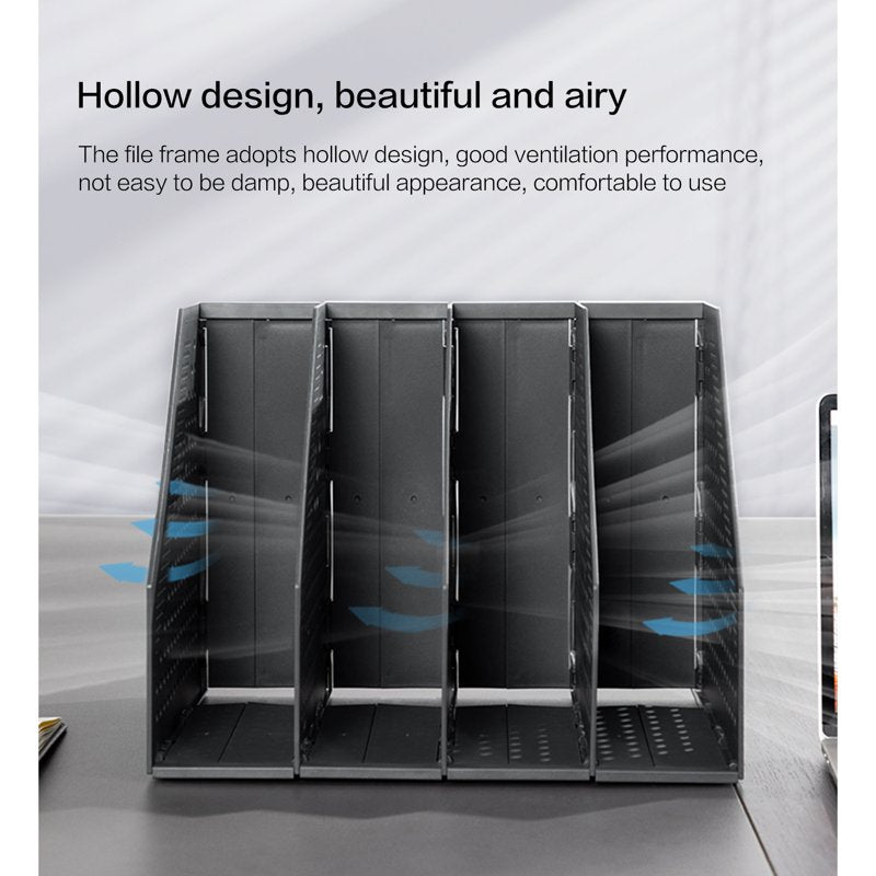 Collapsible Magazine File Holder Desk Organizer with 4 Compartments - Black