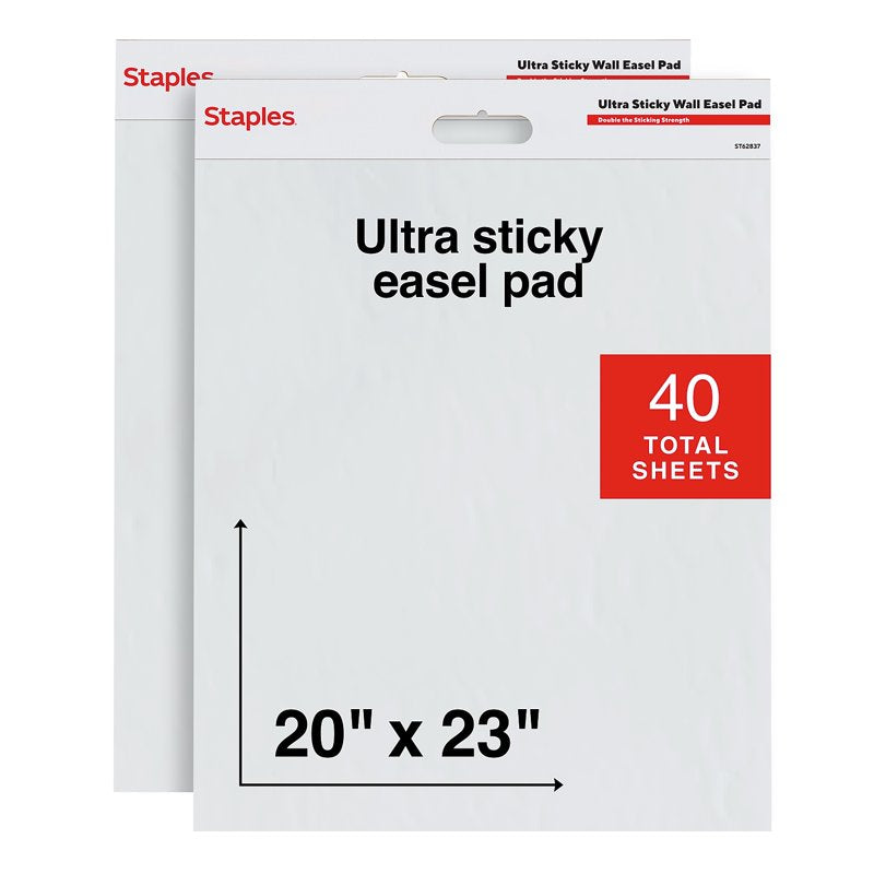 Sticky Wall Easel Pad 20 x 23 Inches - 20 Sheets, Repositionable for Brainstorming & Presentations