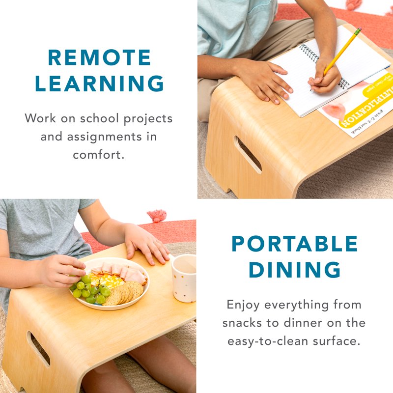Floor Lap Desk for Kids - Natural Birch Wood, Portable, Safety Edges