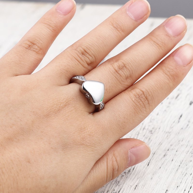Heart Rhinestone Cremation Ring Jewelry Stainless Steel Memorial Keepsake with Urn and Box