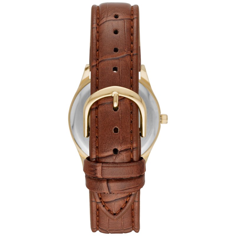 Women's Gold Tone Wristwatch with Faux Leather Strap - Easy Read Dial