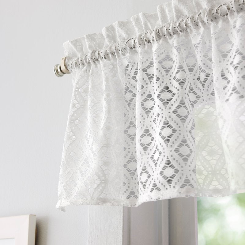 White Lace Window Valance & Tier Set - Sheer Elegant Curtain for Indoor Use