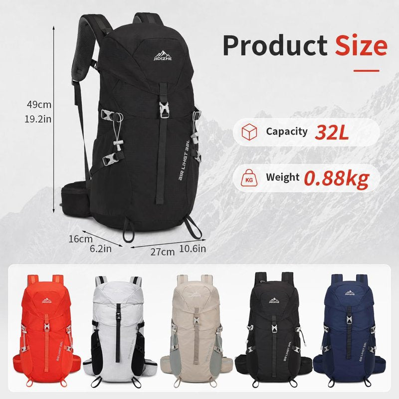 JIDIZHE 32L Hiking Backpack with Internal Frame & Rain Cover - Black (Variation Black004)