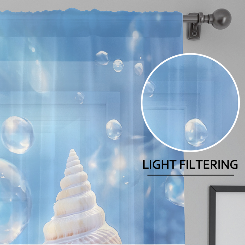 Starfish and Seashells Sheer Curtains 84 Inch Long 2 Panels Light Filtering Window Drapes