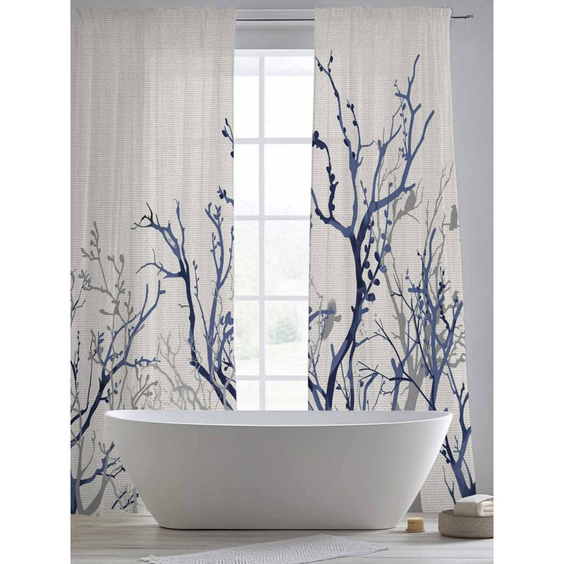 Sheer Curtain Set - 84 Inch Length, 2 Panels, Multiple Sizes, Farmhouse Botanical Design