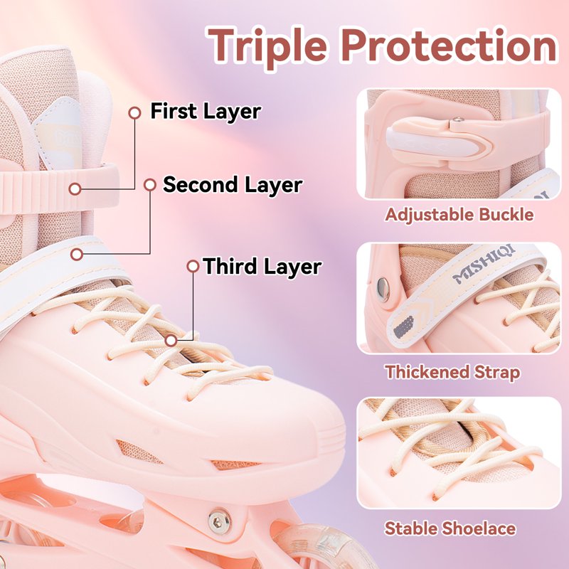Adjustable Light Up Kids & Teen Inline Skates with Bag - Pink