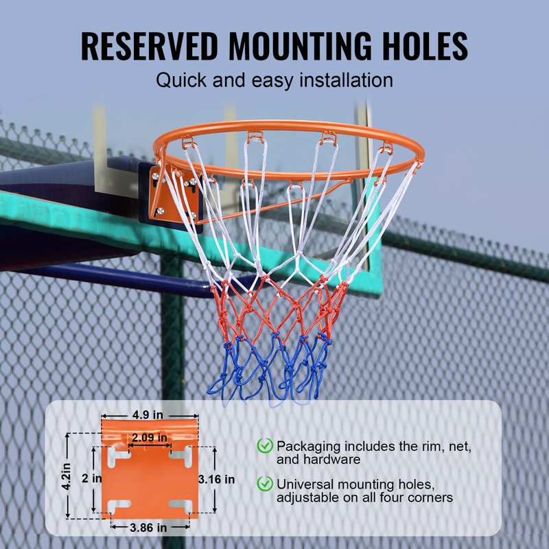 18-Inch Indoor & Outdoor Wall-Mounted Basketball Rim - Heavy Duty Steel Hoop with Net