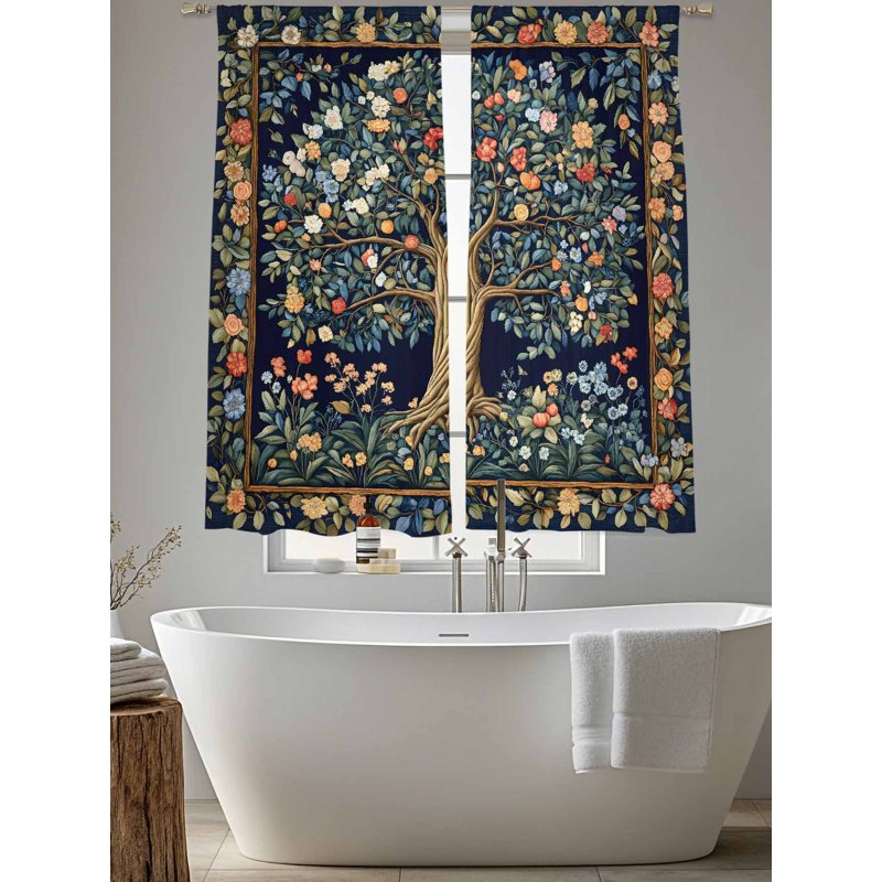 Boho Semi Sheer Botanical Curtain Set - Multiple Sizes, 2 Panels