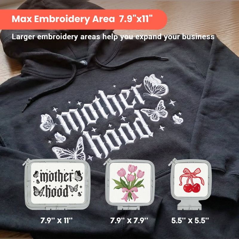 Large Embroidery Machine with 7.9x11 Inch Area, Touchscreen & WiFi for Home & Small Business