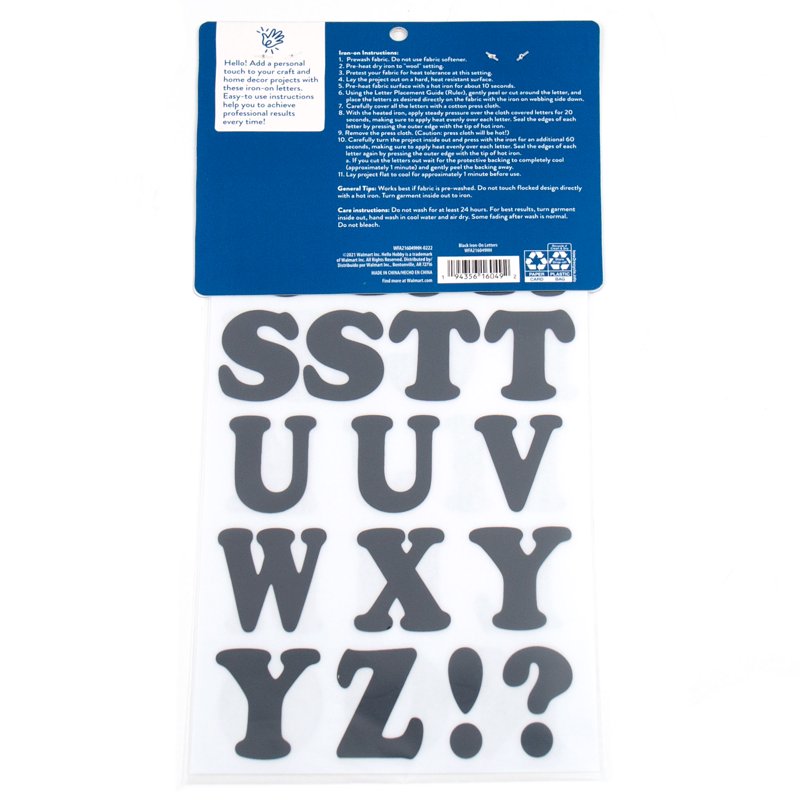 Black Iron-On Letters 1.5-inch A-Z Craft Embellishments, 42 Pieces