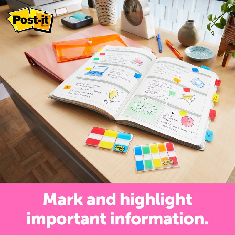 Post-it Flags in Bright Colors - 1 Inch Wide, 200/Dispenser for Office & School Organization