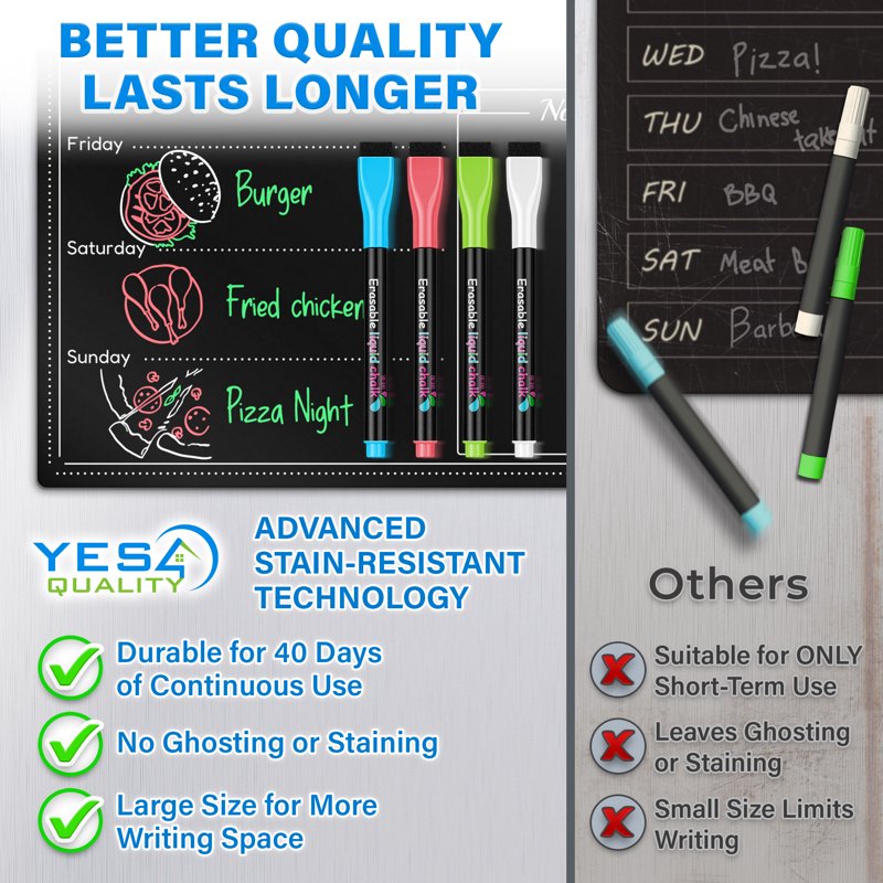 Magnetic Dry Erase Menu Board 16x12 Inch Kitchen Blackboard Meal Planner