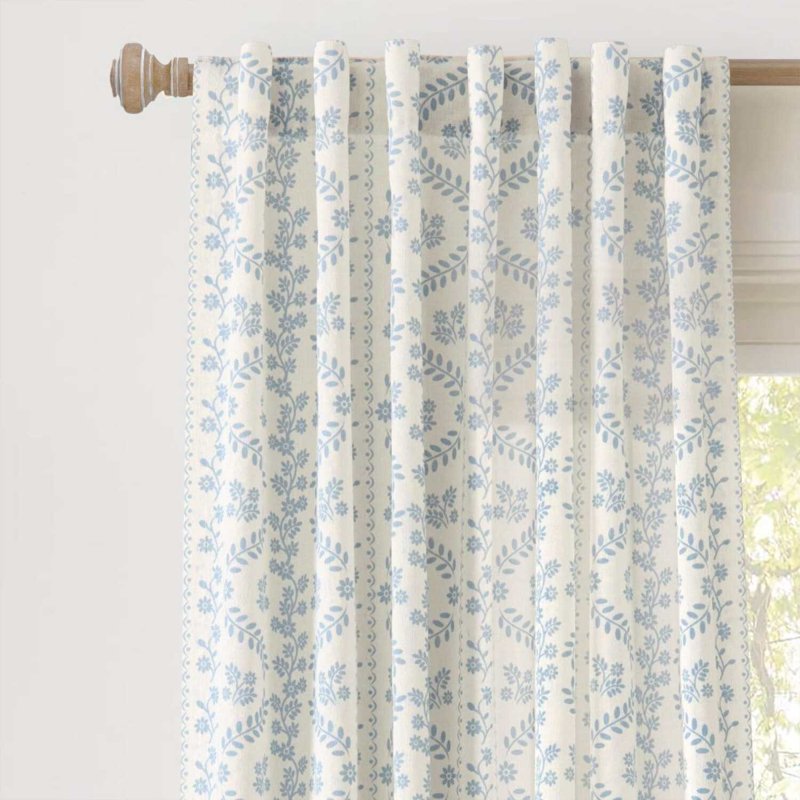 Light-Filtering Floral Curtain Panel Pairs - 52x84 Inches, Blue or Neutral