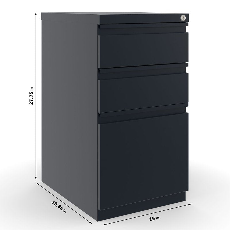 Vertical File Cabinet with Locking Drawers - 3-Drawer Office Storage, Black