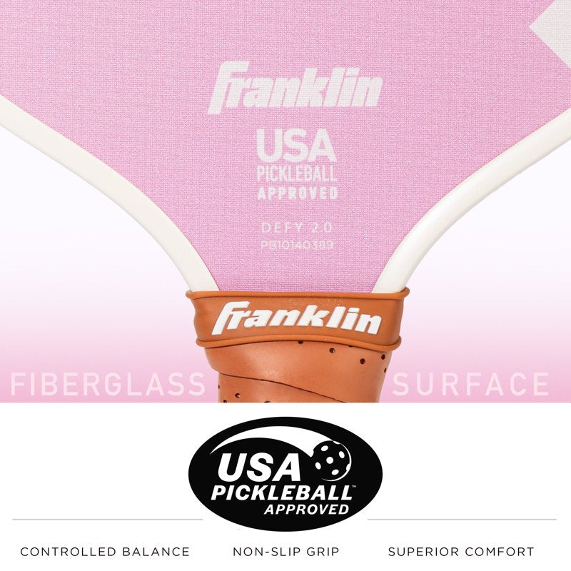 (2 Pack) Pickleball Paddle DEFY - Textured Fiberglass Surface + Polypropylene Core - Official USAP Approved - Pink