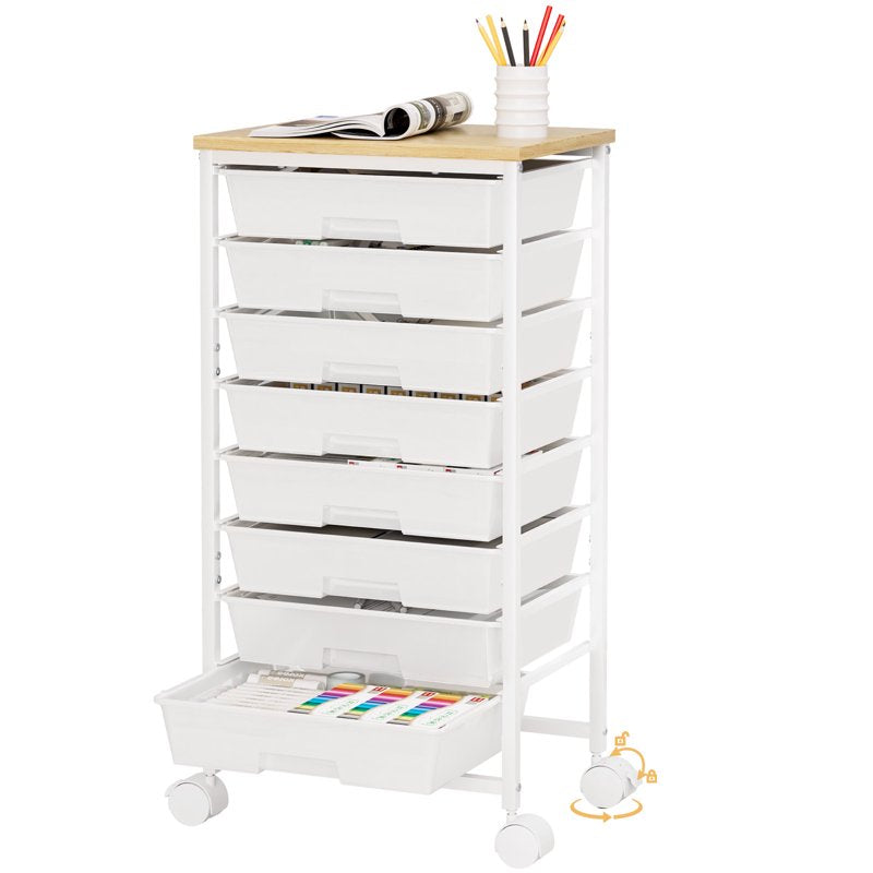 8-Drawer Rolling Utility Cart with Lockable Wheels and Spacious Storage