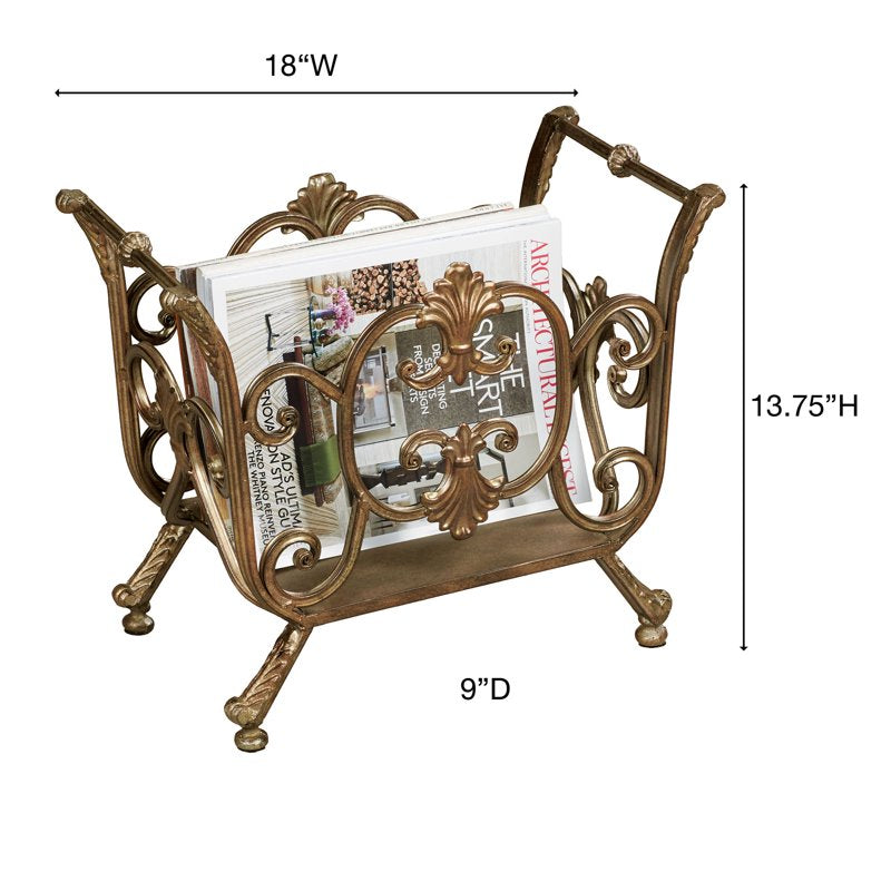 Bronze Magazine Rack with Scroll Design - 18x9x14 Inch Storage Organizer