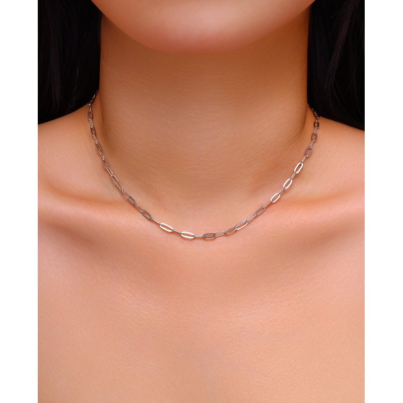 Sterling Silver Paperclip Chain Necklace for Charms - 16 Inch + 2 Inch Extender