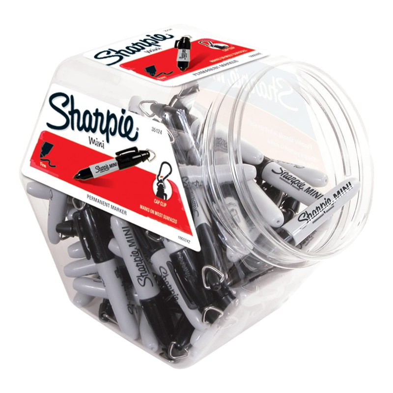 Mini Permanent Markers Set - Fine Point, 72 Black Ink Markers in Canister