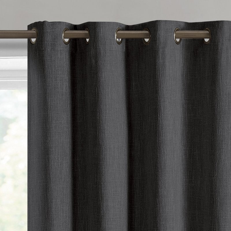 Blackout Grommet Window Curtain Panel - Textured Woven Fabric, 50 Inch Width