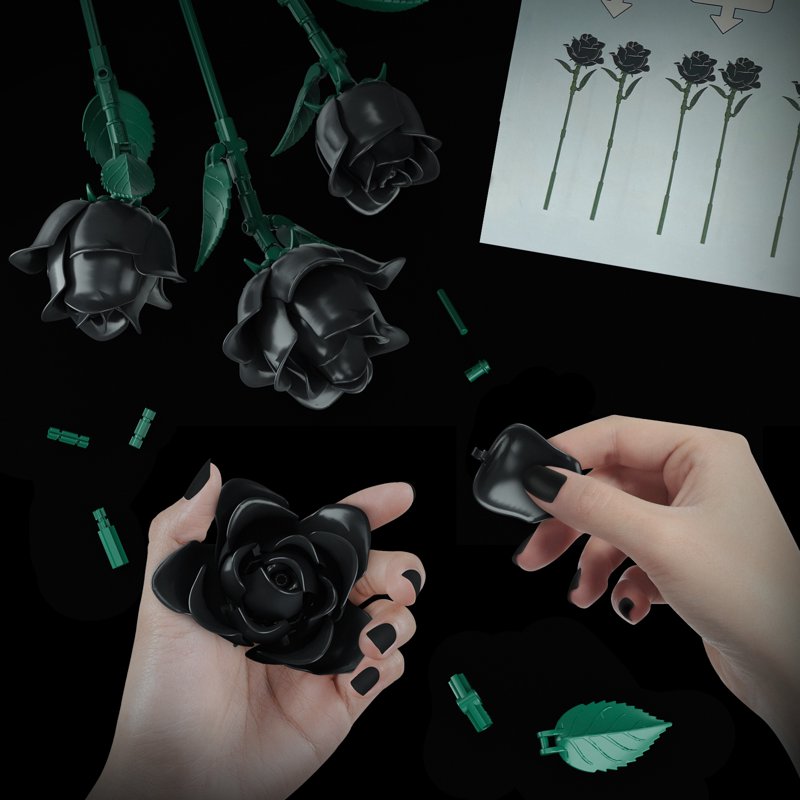 Artificial Rose Flower Bouquet Building Set - 600-Piece Decorative Plant Kit