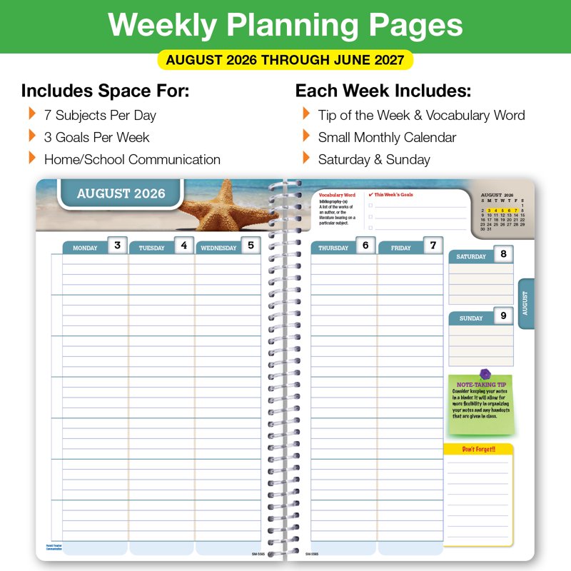 Student Planner 2026-2027 Matrix Style 5.5x8.5 Inch with Stickers & Ruler