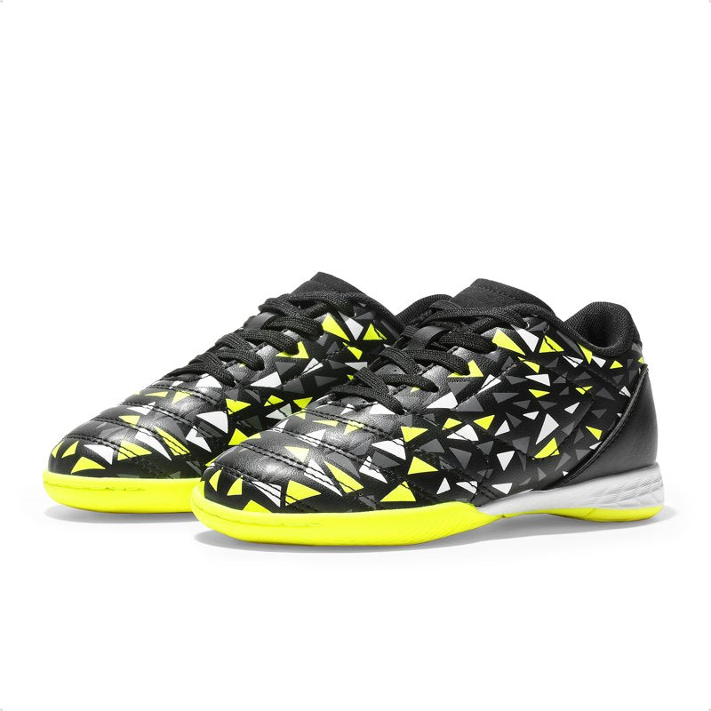 Burudani Kids Indoor Soccer Shoes - Lace-Up Futsal Shoes, Black/Neon/Green, Size US