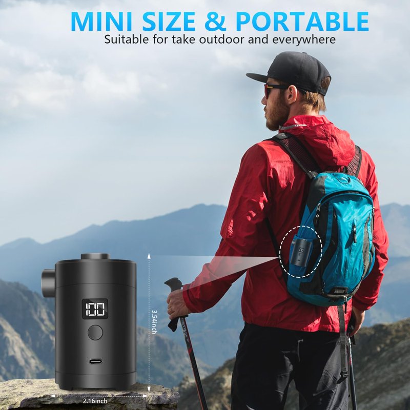 Portable Electric Air Pump with Type-C Charging for Inflating and Deflating Pool Floats, Air Beds, and Inflatables