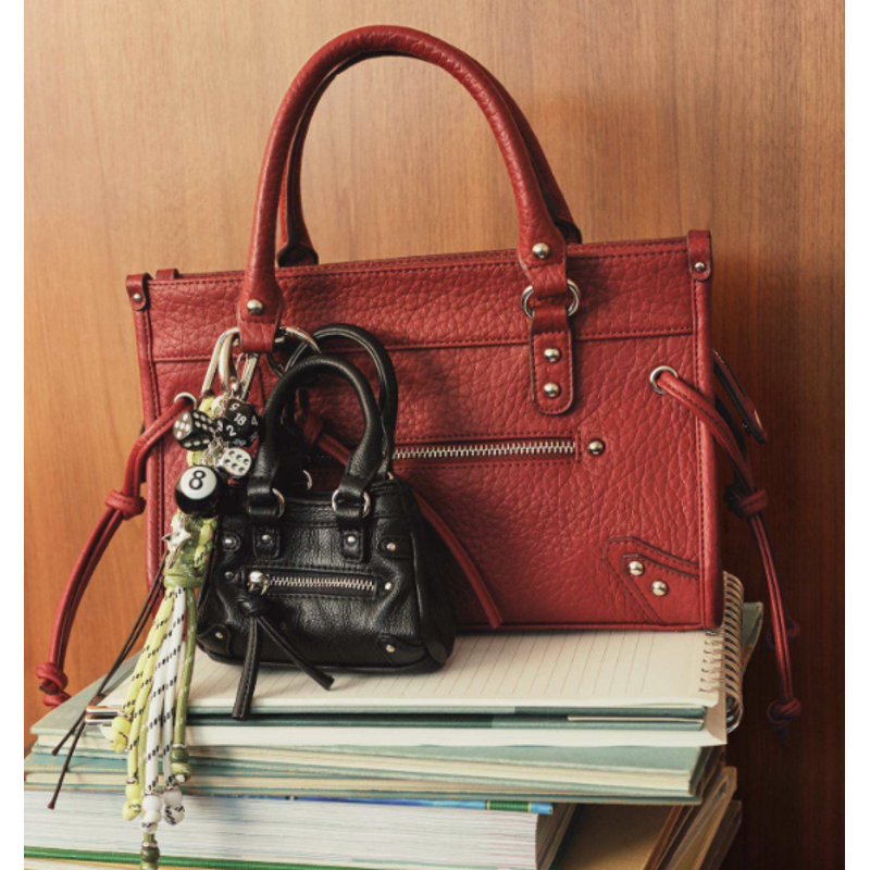 Women's Square Tote Bag with Adjustable Crossbody Strap, Red and Black