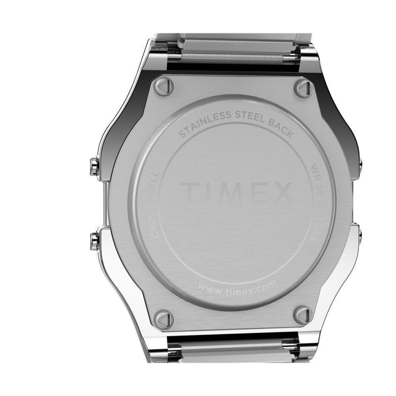 Men's Digital Casual Watch 34mm Silver-Tone Stainless Steel Band