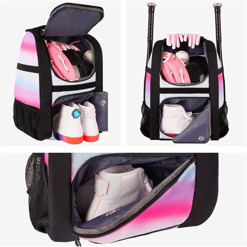 Lightweight Baseball Backpack with Shoe Compartment & Fence Hook for Girls