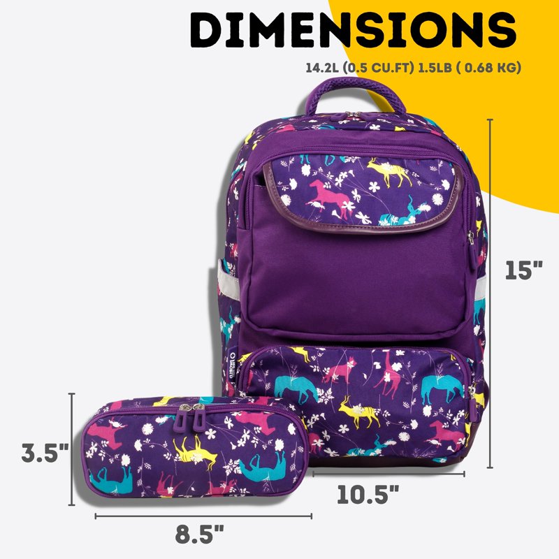 Kids' 15-Inch School Backpack with Pencil Case - Safari Pattern