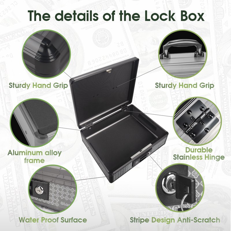 Small Cash Box with Key Lock & Removable Tray, Compact Money Storage Safe