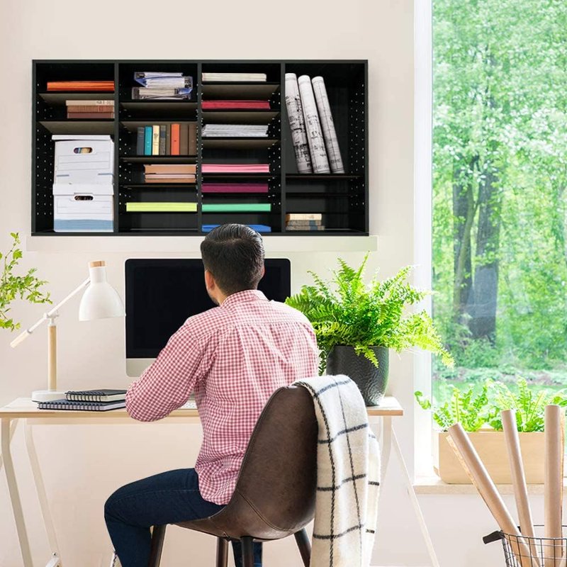 Wooden Literature Organizer with Adjustable Compartments for Office & Classroom