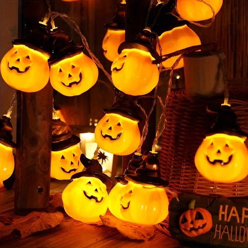 Halloween Pumpkin String Lights 20 LED 10ft Indoor Outdoor Decor with 2 Modes