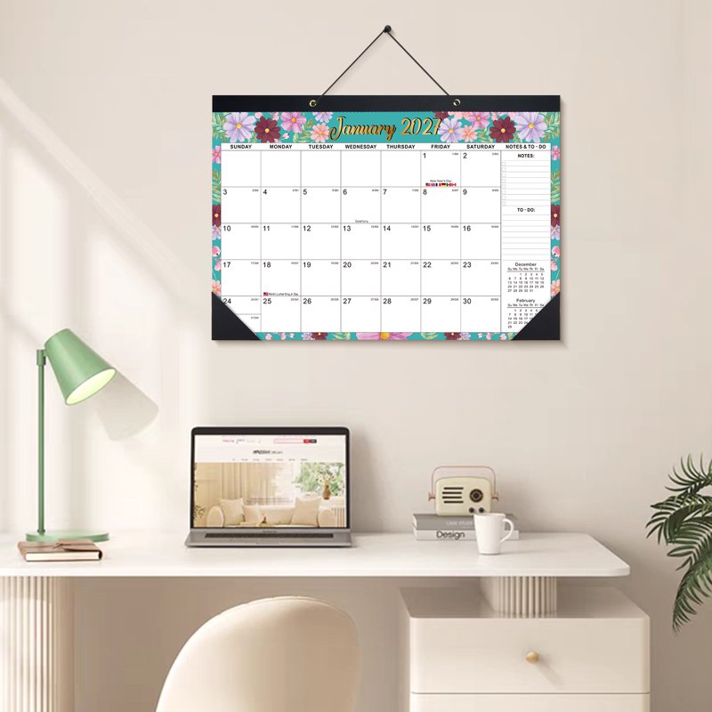 Large 2027-2028 Desk Calendar 17x12 Inches with To-Do Notes & Cover