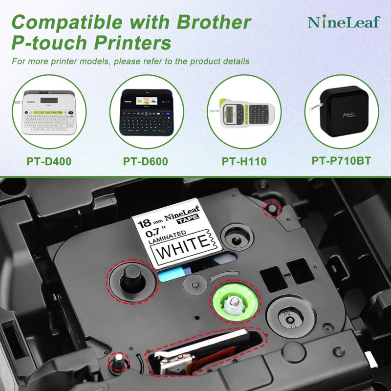 4 Pack Laminated Label Tape for Brother P-touch TZe-241, 18mm White Adhesive Tape