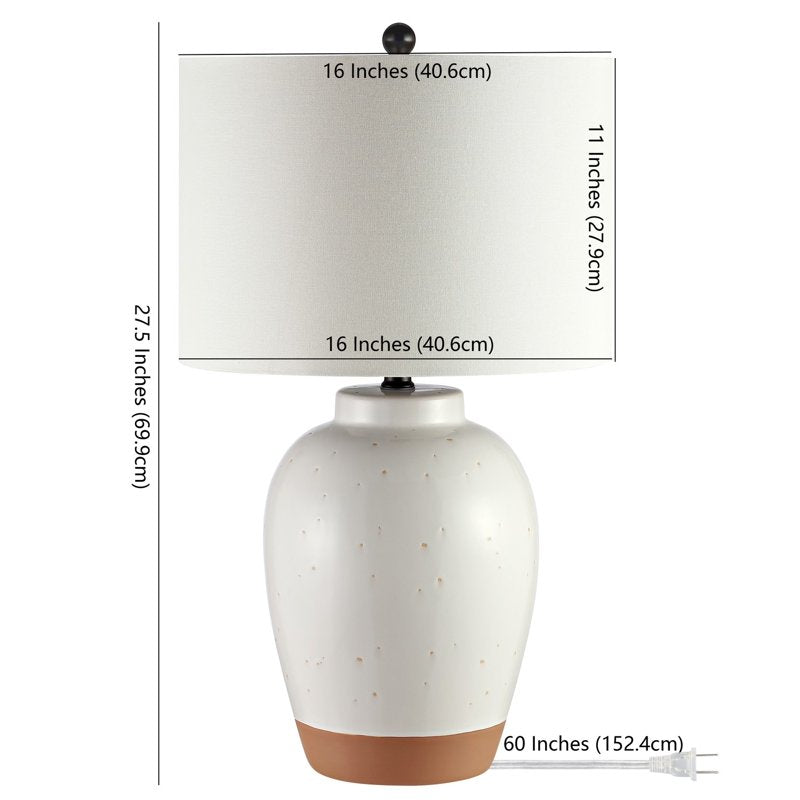 Mid-Century Table Lamp - Ivory Ceramic with White Drum Shade, 27.5 in.