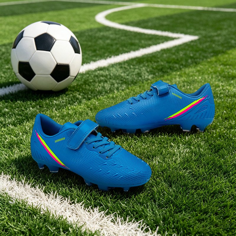 Kids Soccer Cleats 2.5 Big Kid Blue - Ground Football Shoes with Hook & Loop