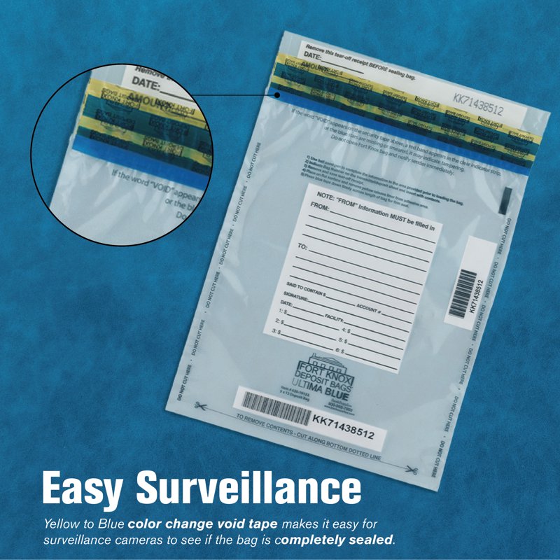 Blue Clear Deposit Bags 9x12 Inches Pack of 100 - Tamper-Evident Money Bags