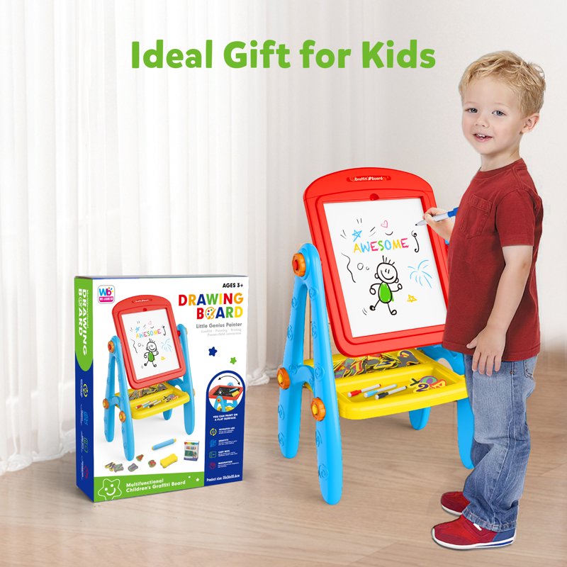 Double-Sided Kids Art Easel with Magnetic Whiteboard & Chalkboard – Educational Gift for Ages 2-6