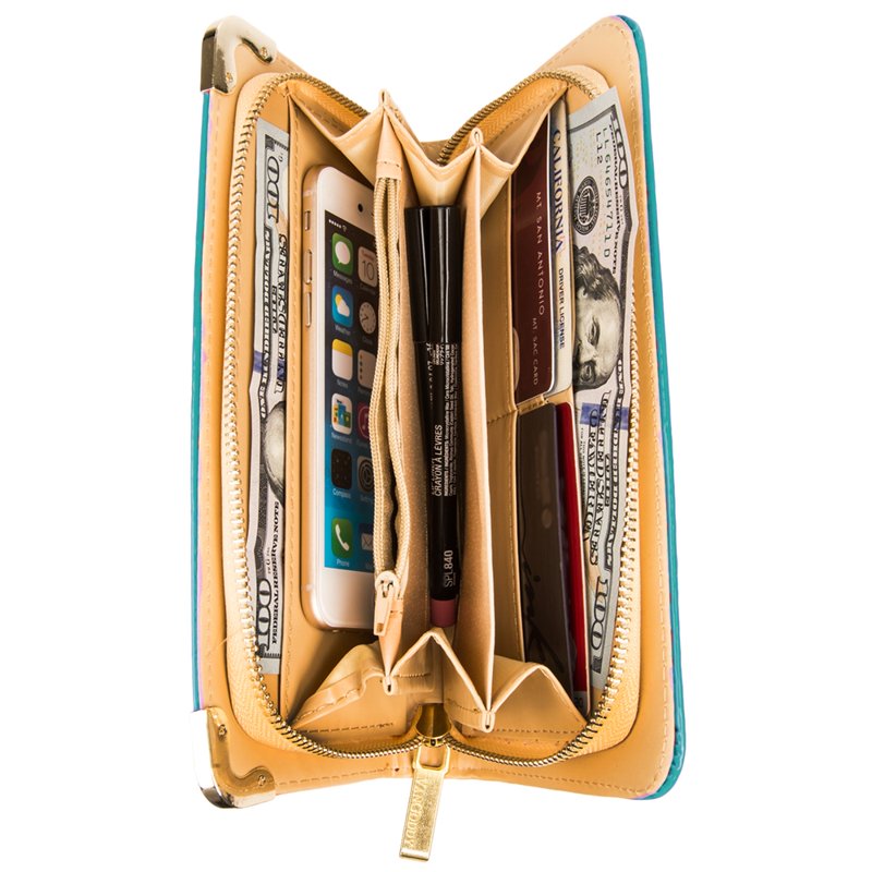 Women's Convertible Patent Leather Wallet with Card Organizer & Wristlet