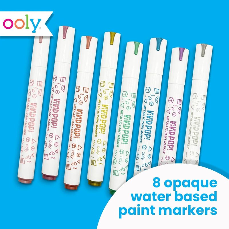Water Based Paint Markers Set of 8 - Vibrant Metallic & Bright Colors for Art & Craft
