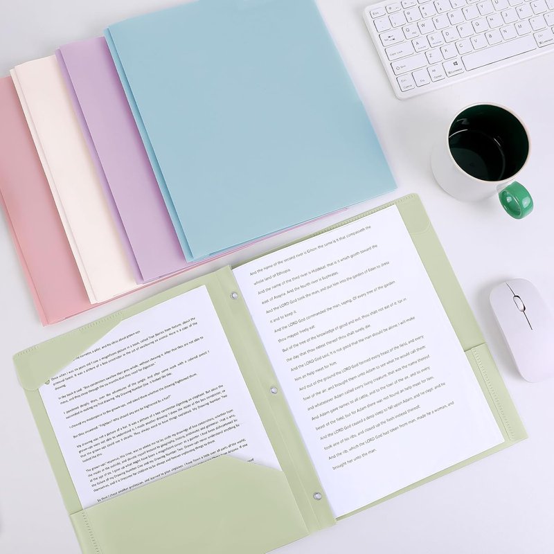 5 Pack Pastel Plastic Pocket Folders with 3 Prongs, Letter Size Office & School Organizers