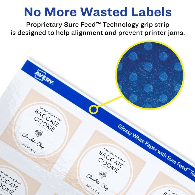 White Glossy Square Labels with Sure Feed - Customizable 2x2 Inch