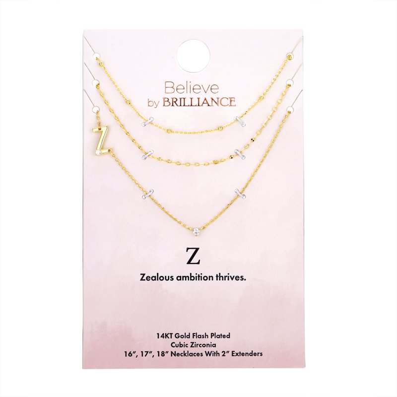 Initial Necklace Set with Cubic Zirconia - 14KT Gold Flash Plated Jewelry