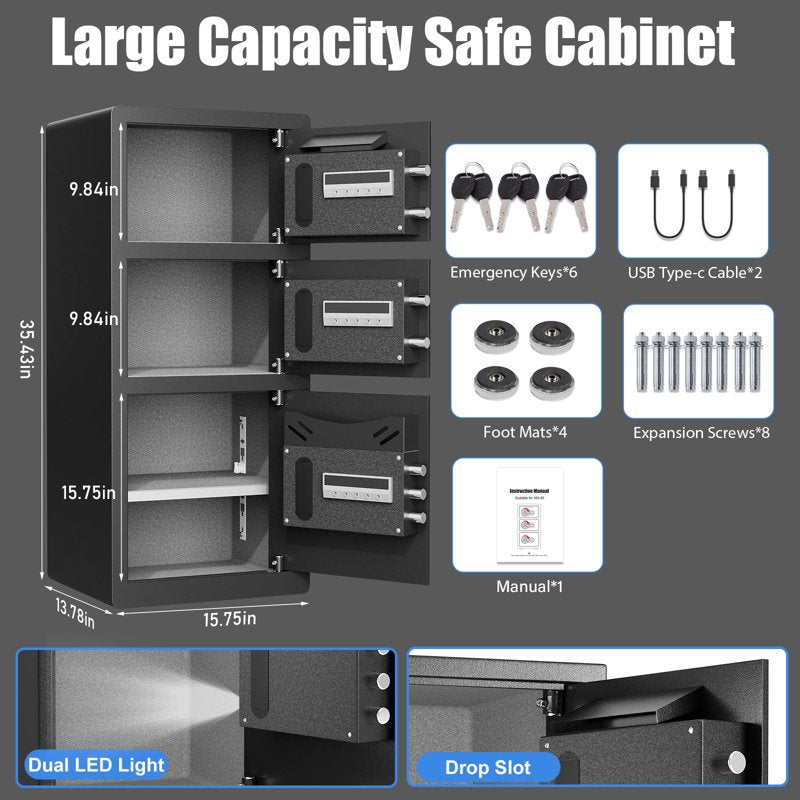 Fireproof Safe with Digital Keypad - 8 Cub Capacity, Dual Alarm & Deposit Slot