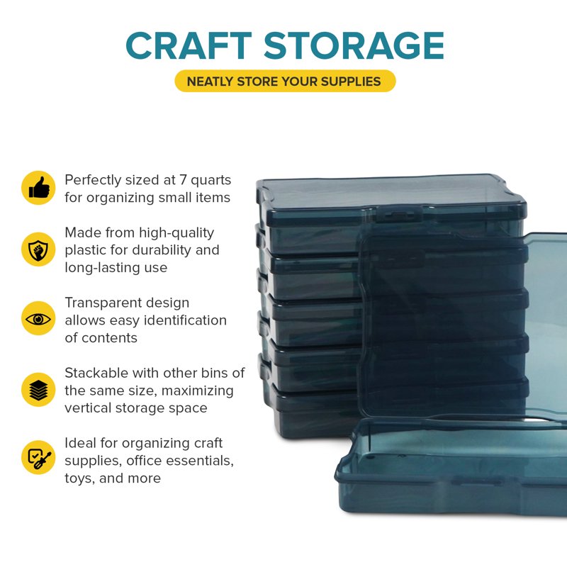 Stackable Craft Storage Containers - 6 Pack Black Art Supply Organizers